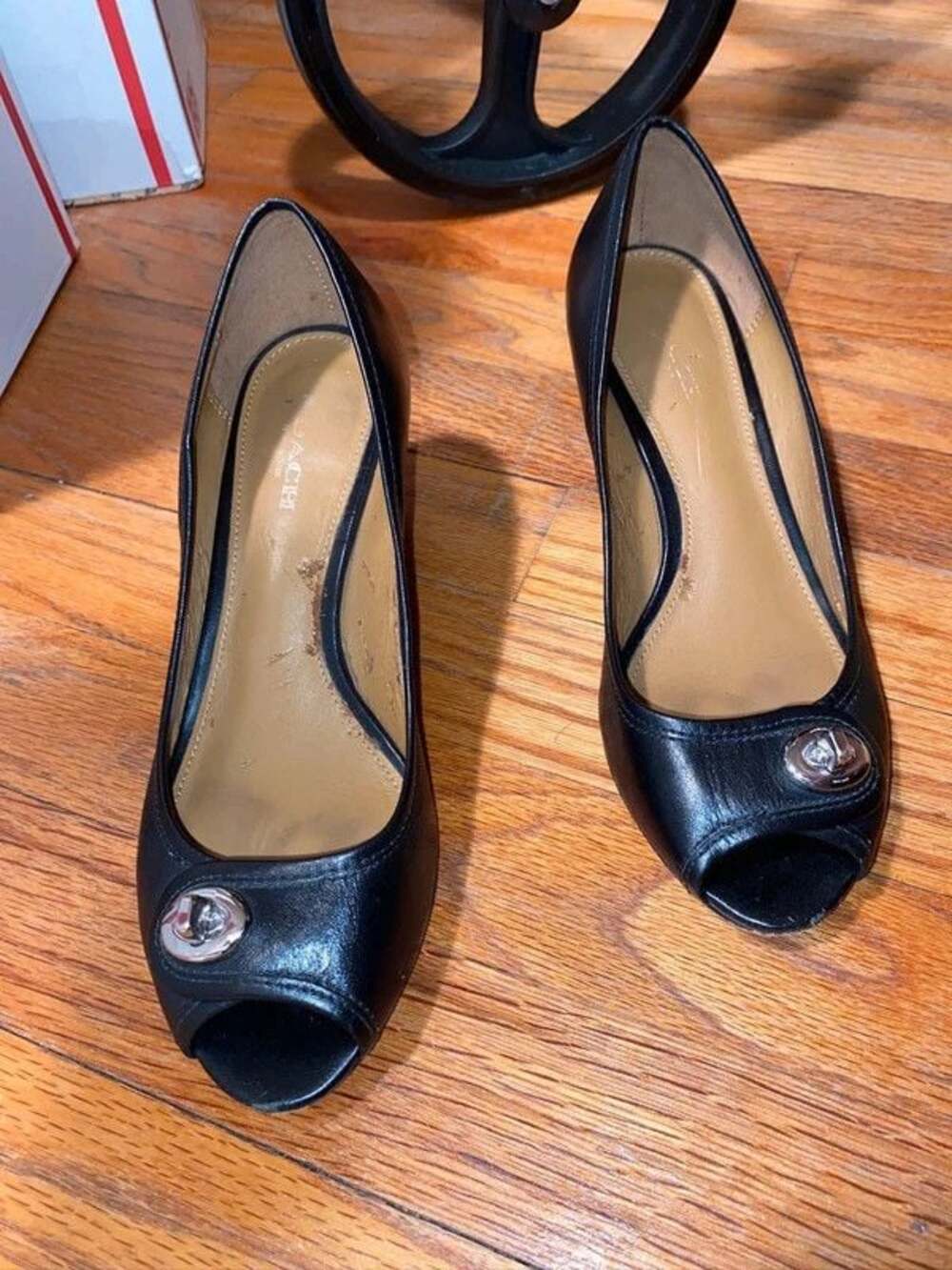 Coach Perry Peep Toe Black Wedge Sz 5.5